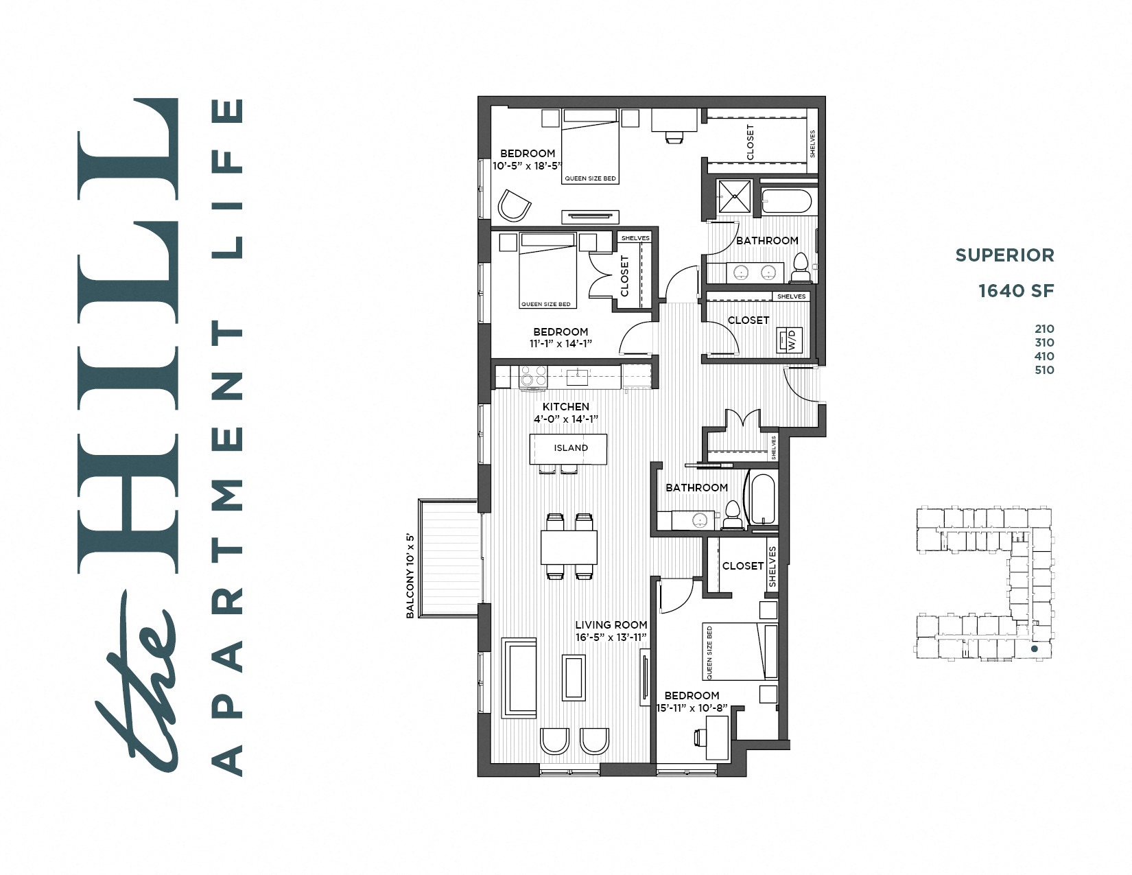 Floor plan for 3 beds, 2 baths, 1640 sqft